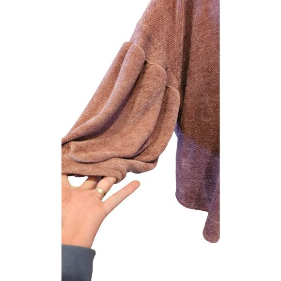 Cherish brushed velour knit pink slub sweater sz L /XL (?) Puff sleeve winter - Picture 3 of 6